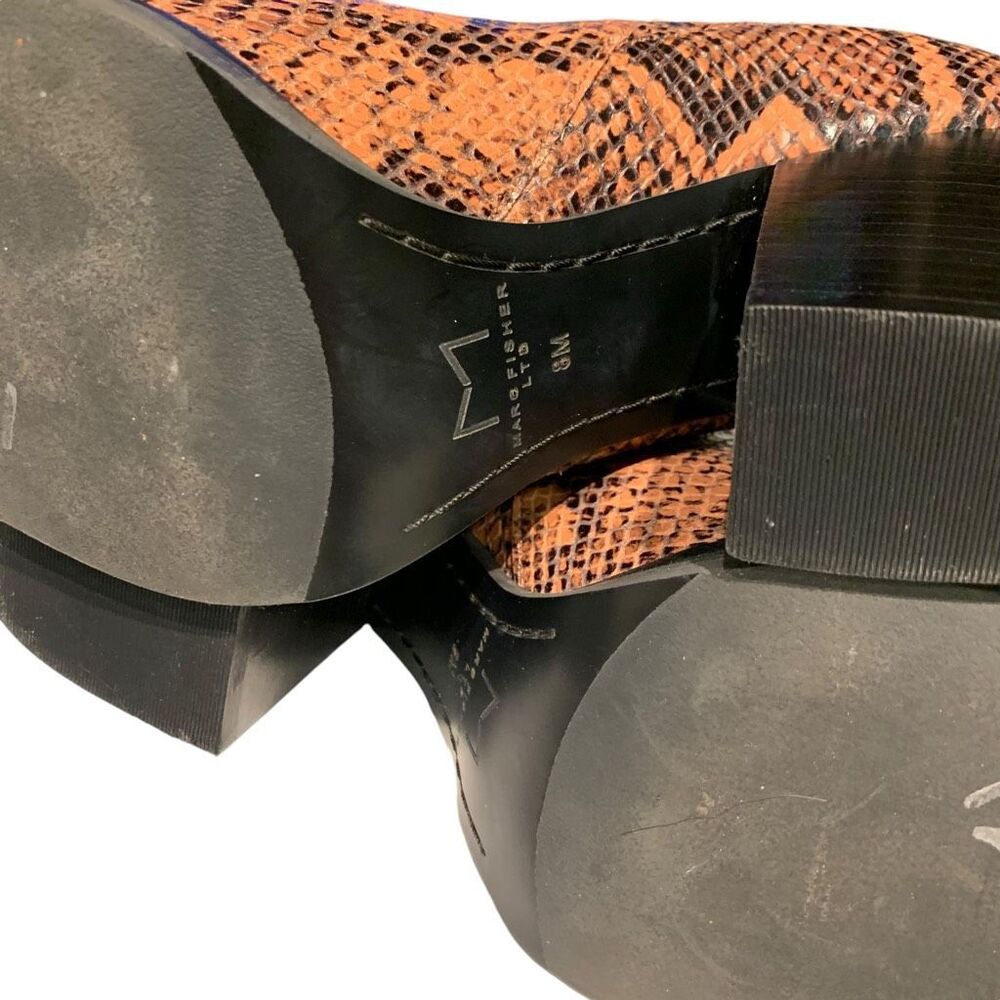 Marc Fisher Snakeskin Print Ankle‎ Boot Alva 2 Leather Block Heel Brown/Blk 8M - Picture 8 of 10
